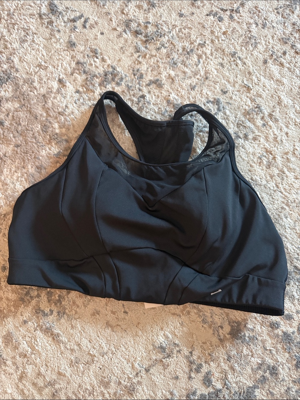 High-Support Black Racerback Sports Bra with Mesh Paneling